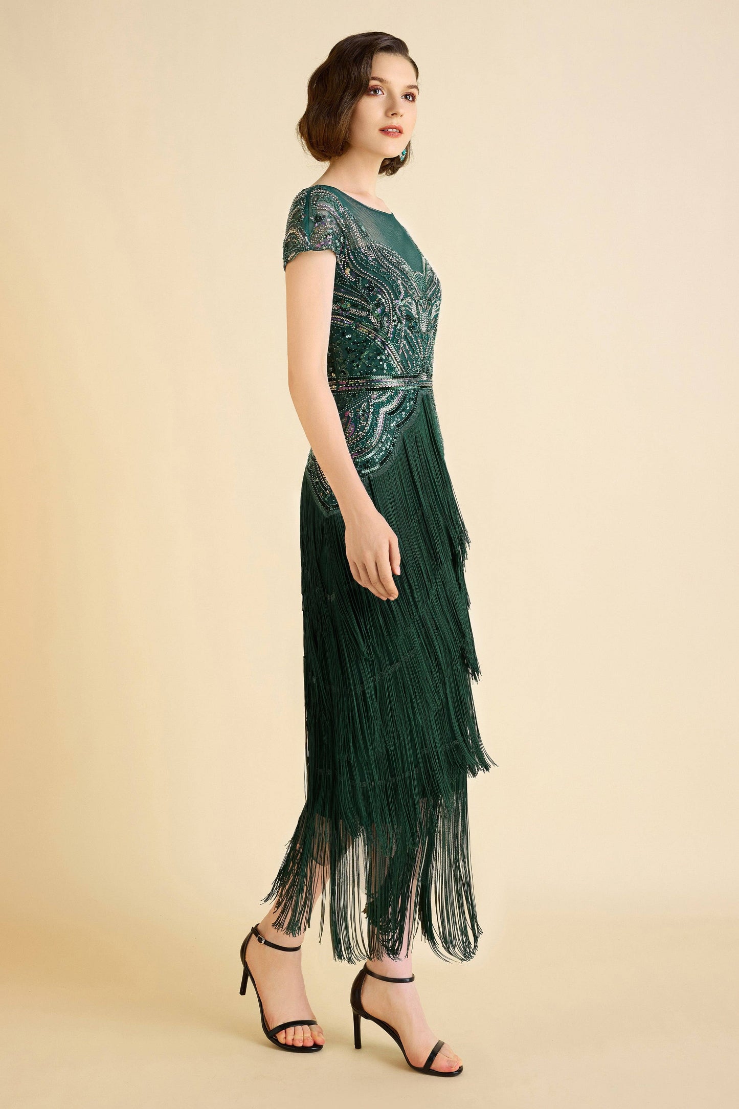 Radiant Iridescent Sequin Fringe Evening Gown