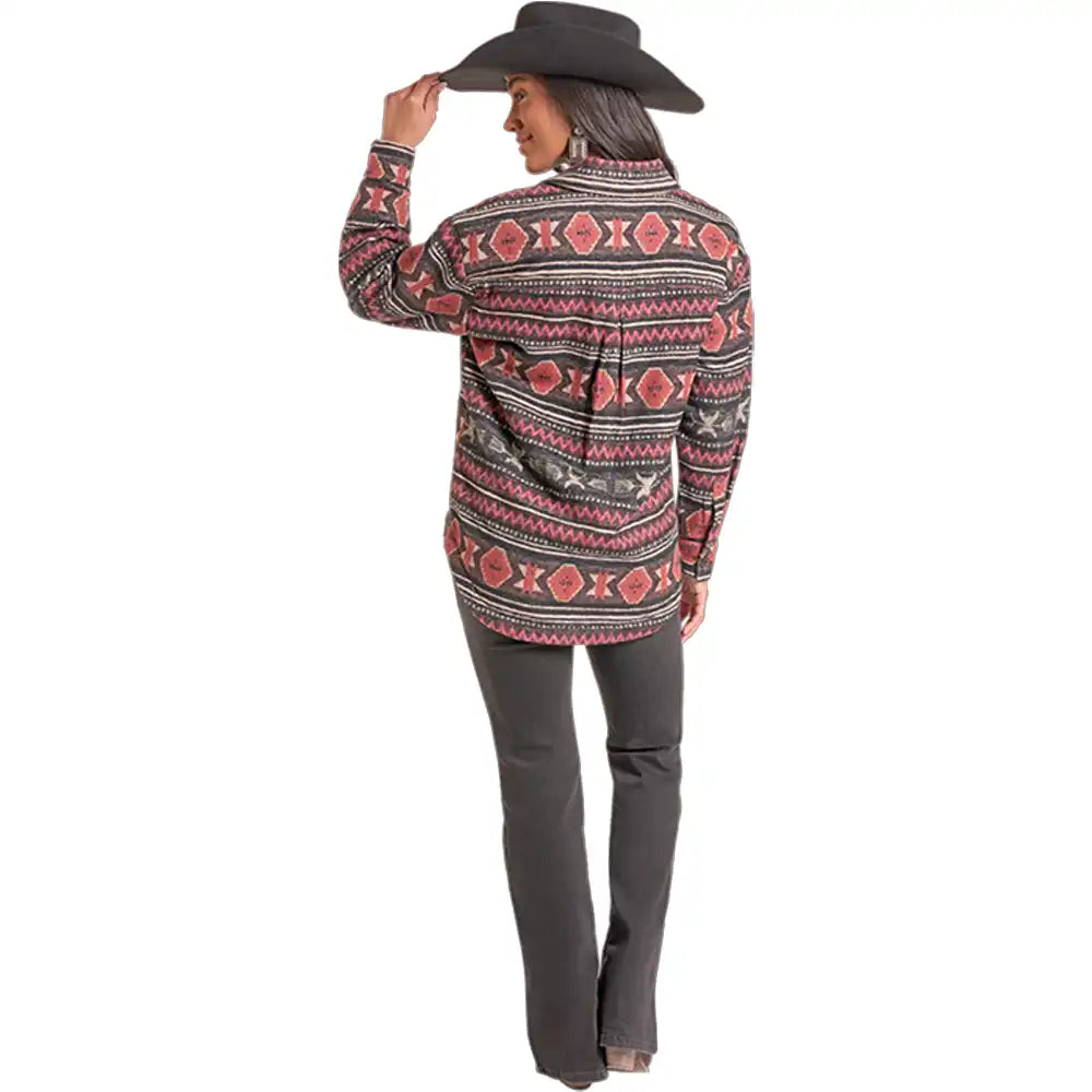 ROCK & ROLL DENIM
Women’s Sherpa Lined Shacket – Black & Red Aztec BW92C09418