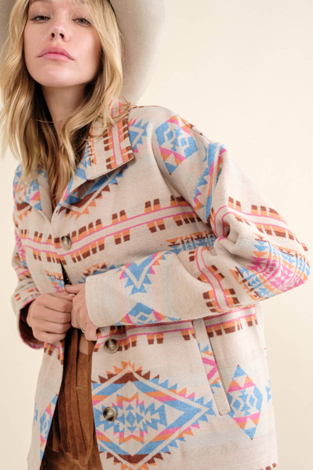 32621J - Aztec Jacquard Mock Neck Button Up Western Jacket