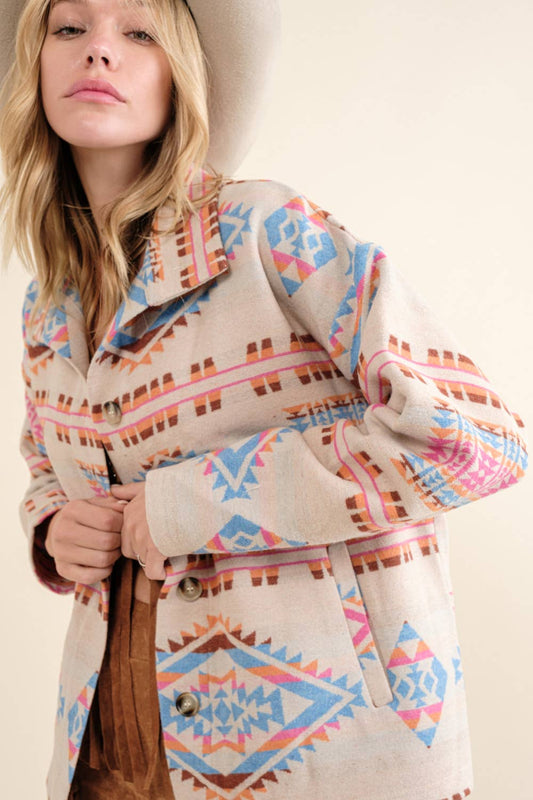 32621J - Aztec Jacquard Mock Neck Button Up Western Jacket