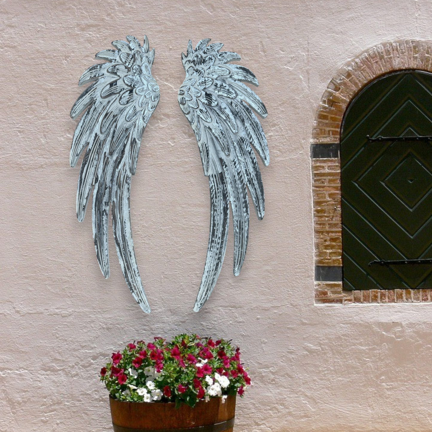 Raphael Angel Wings-Distressed White Carved Wood Wall Decor