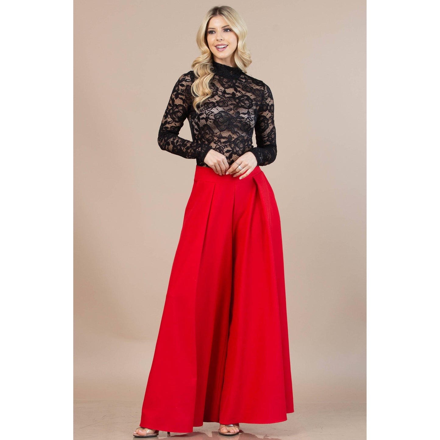 Nylon Apparel - P919-Solid-Solid  Color Women Wide Palazzo Pants