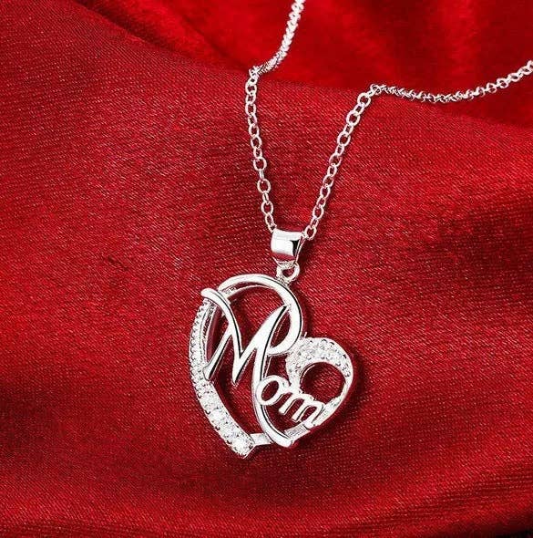 Dainty Silver Mom Love Heart Charm Necklace in Solid Copper