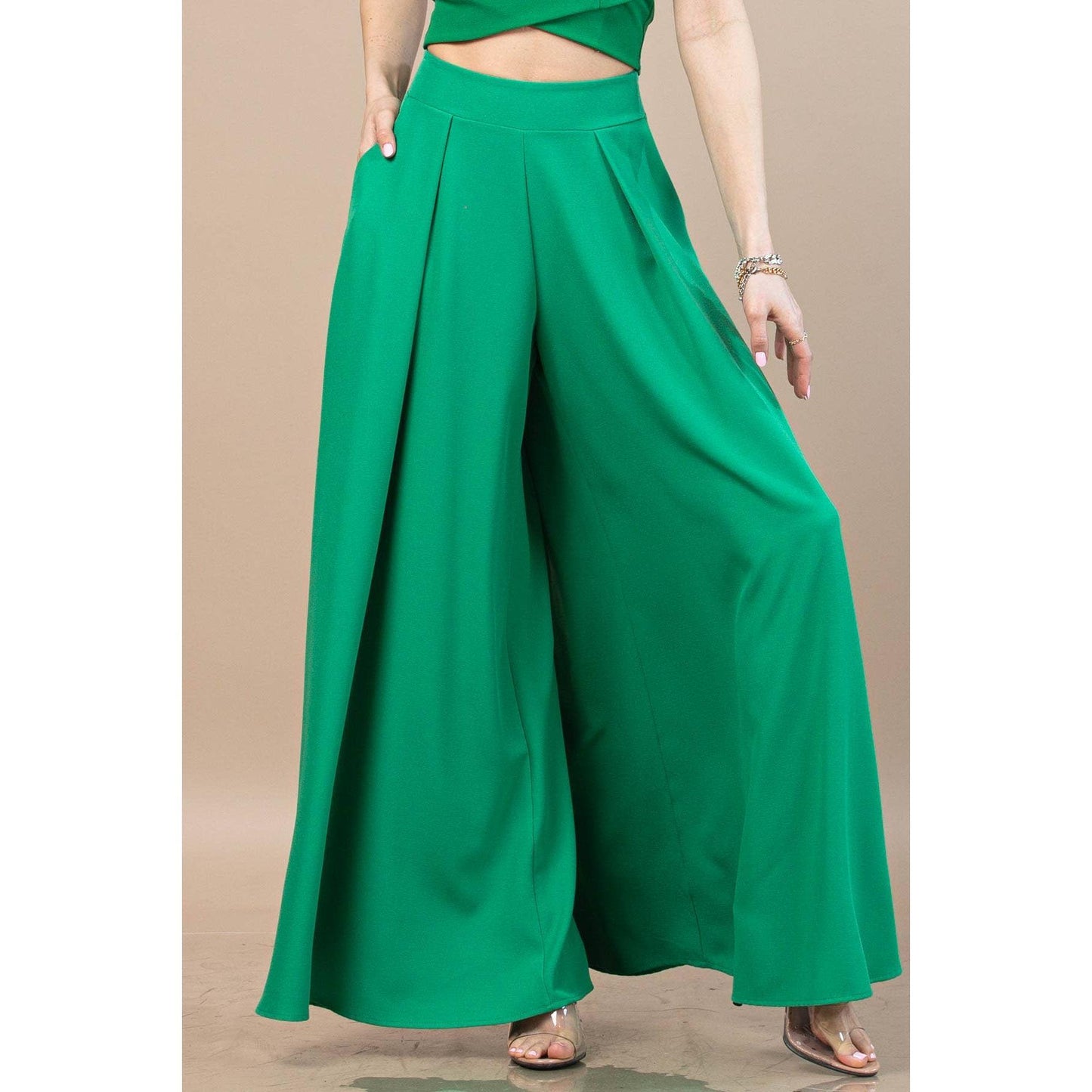 Nylon Apparel - P919-Solid-Solid  Color Women Wide Palazzo Pants