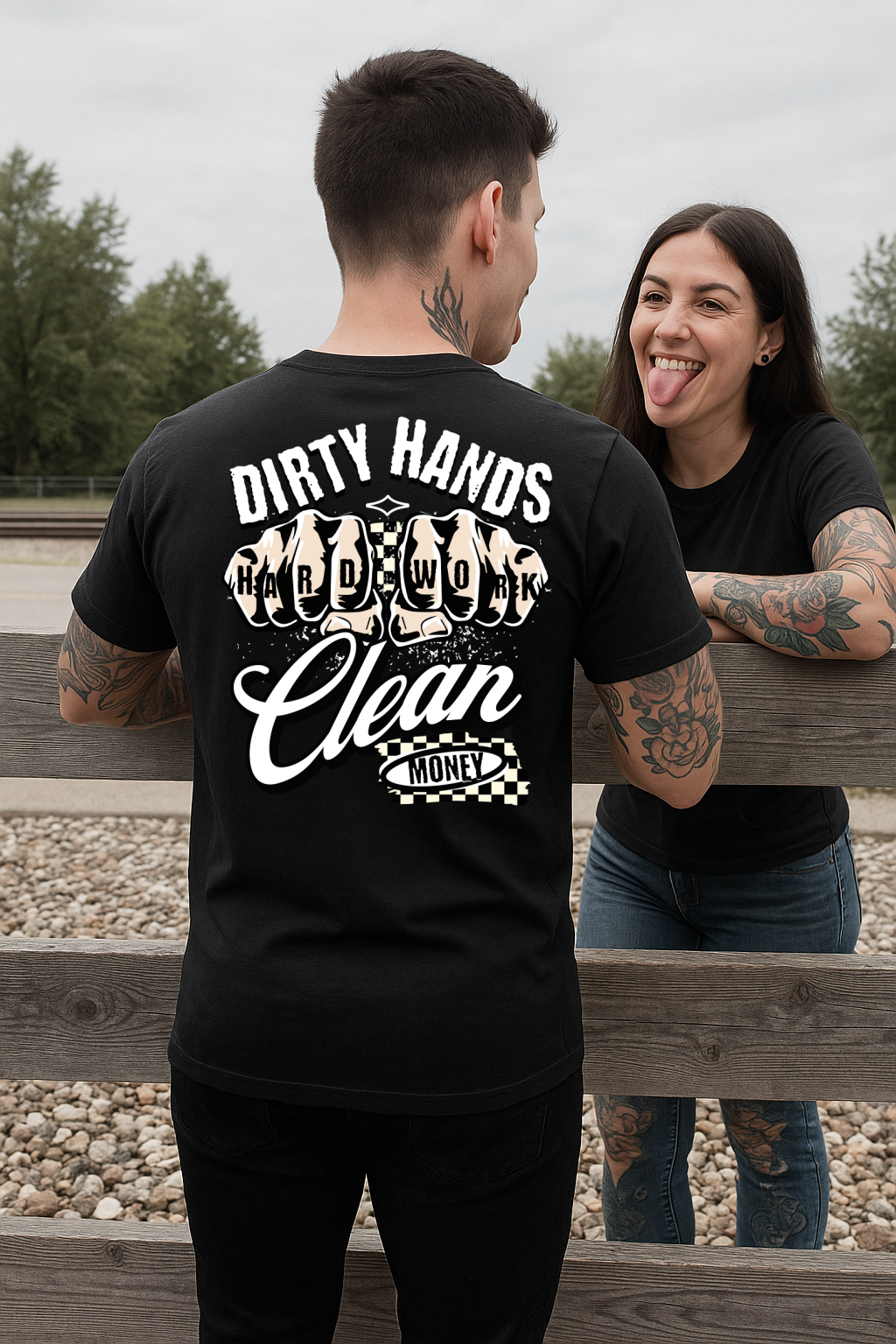 Hoodie  Dirty Hands Clean Money – Hard Work Tattoo Fist Design