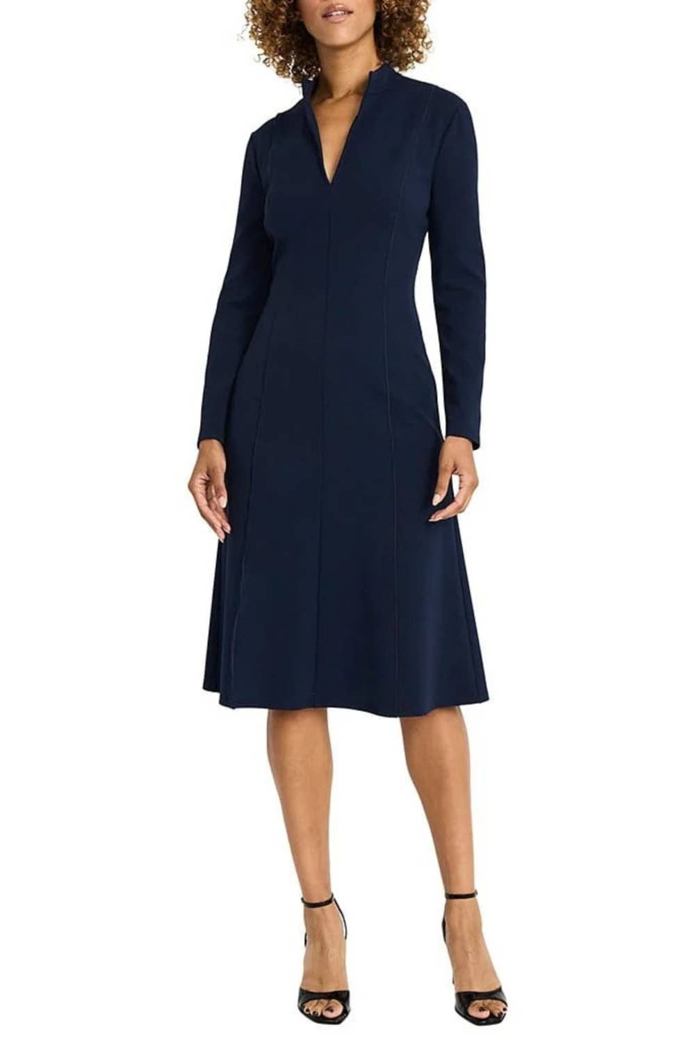 Maggy London Split Neck Midi A-Line Dress