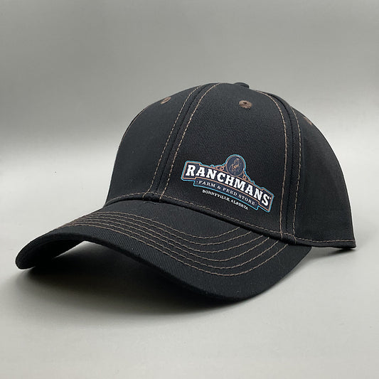 Ranchmans - Black With Printed Logo Velcro Back Men’s Ball Cap