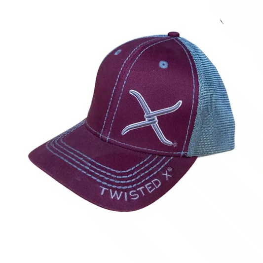 Twisted X - Burgundy & Grey Embroidered Burgundy Logo Snap Back Men’s Ball Cap XC-19