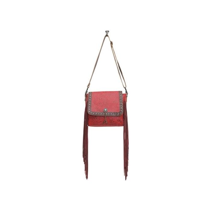 Myra Bag- Cherry Pops Leather with Fringe Tooled Handbag S-5647