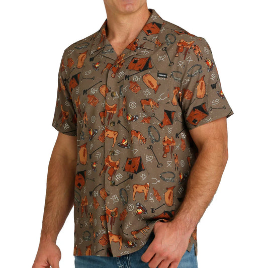 Men’s Cinch Western Camping Print Button Up Short Sleeve