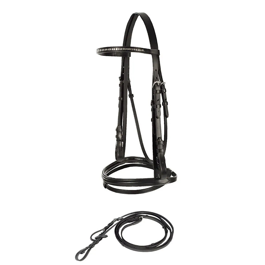 Horze - Weston Black With Sparkle Horse Size Flash Bridle With Reins Set 10017-BL-F