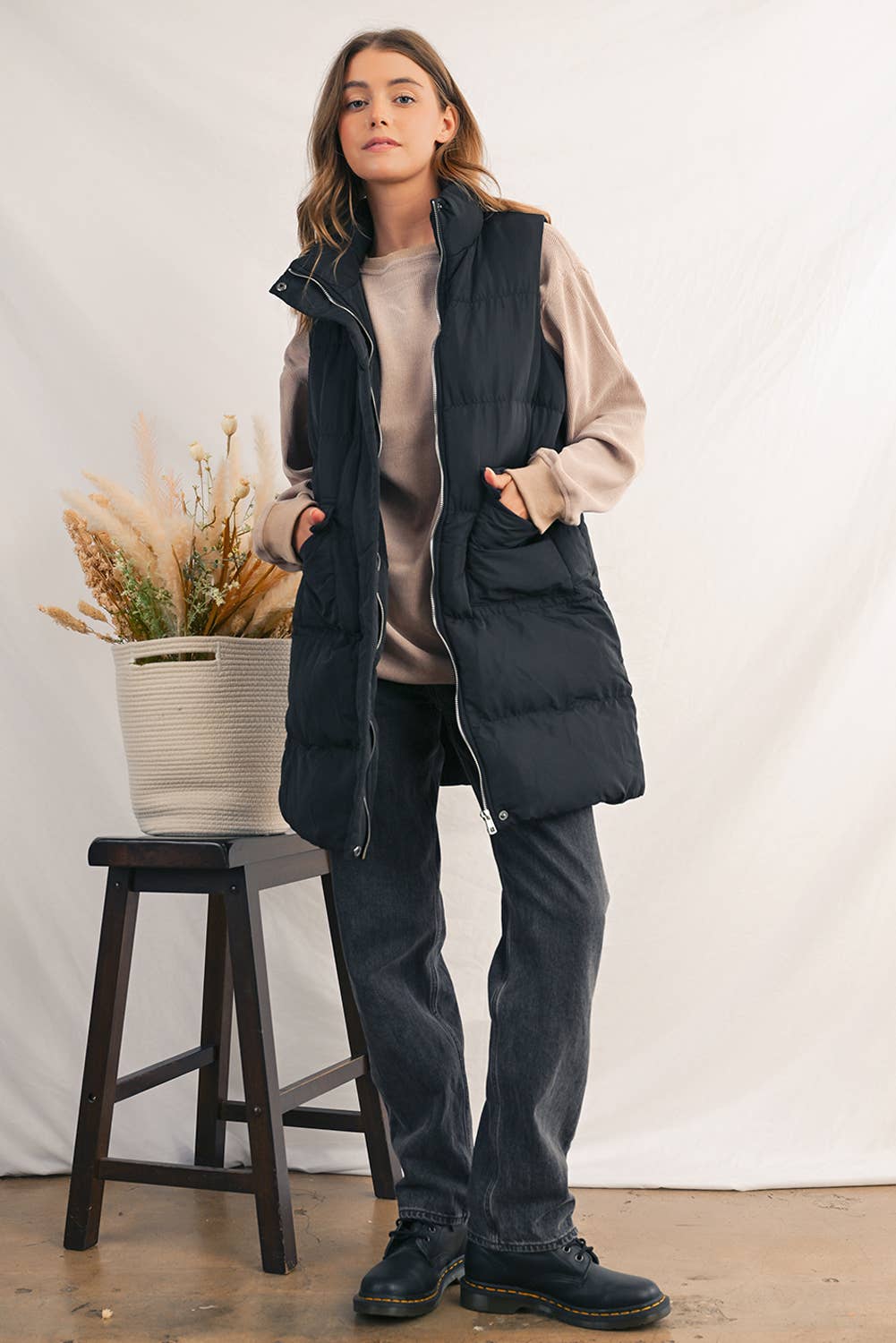 Winter Full Zipper Pockets Puffer Outerwear Vest