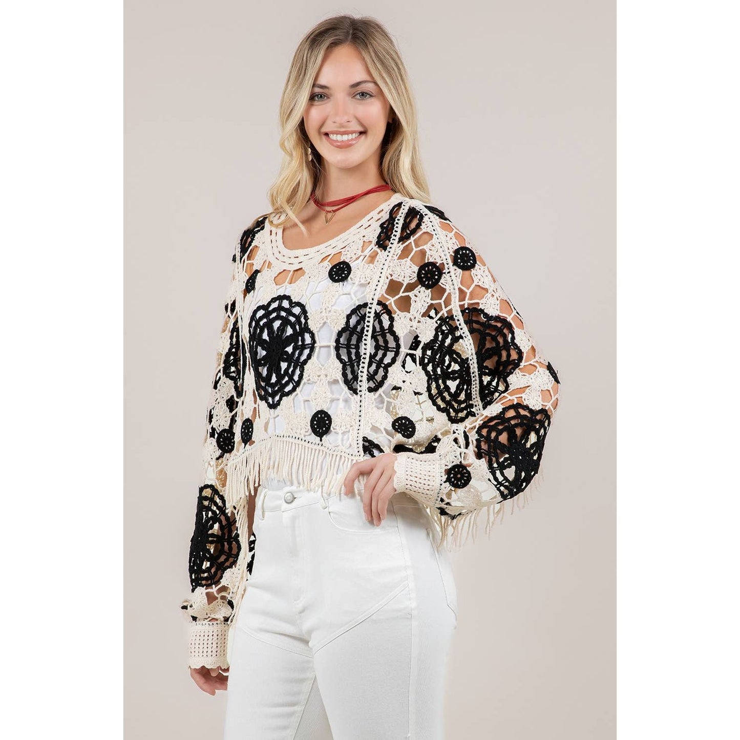 SIT 7097A FRINGED CROCHET TOP