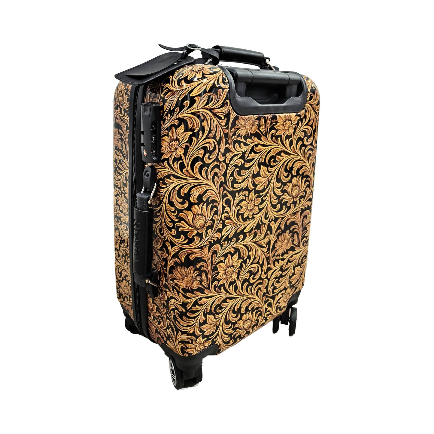 Floral tooling print luggage rolling suitcase 