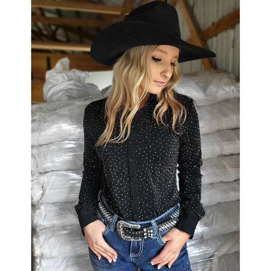 Cowgirl Tuff Co. / B. Tuff Jeans - Black Pullover Button Up with Silver Crystals