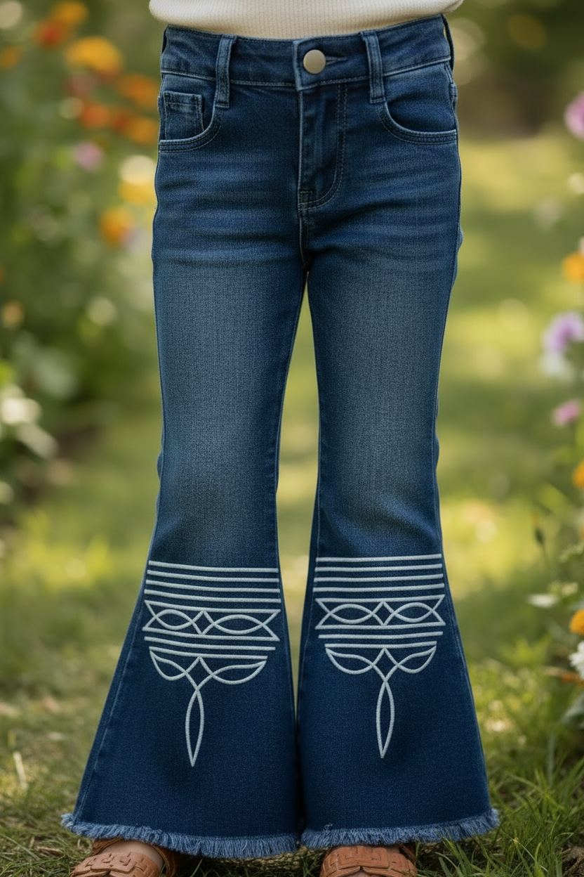 Dark Denim Blue Boot Stitch Bleached Pants PNG60139 AMY