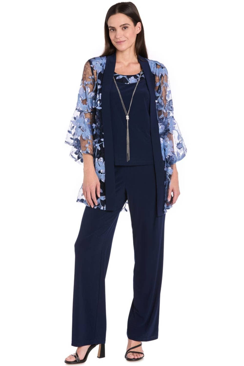R&M Richards Floral Embroidered 3-Piece Formal Pants Set