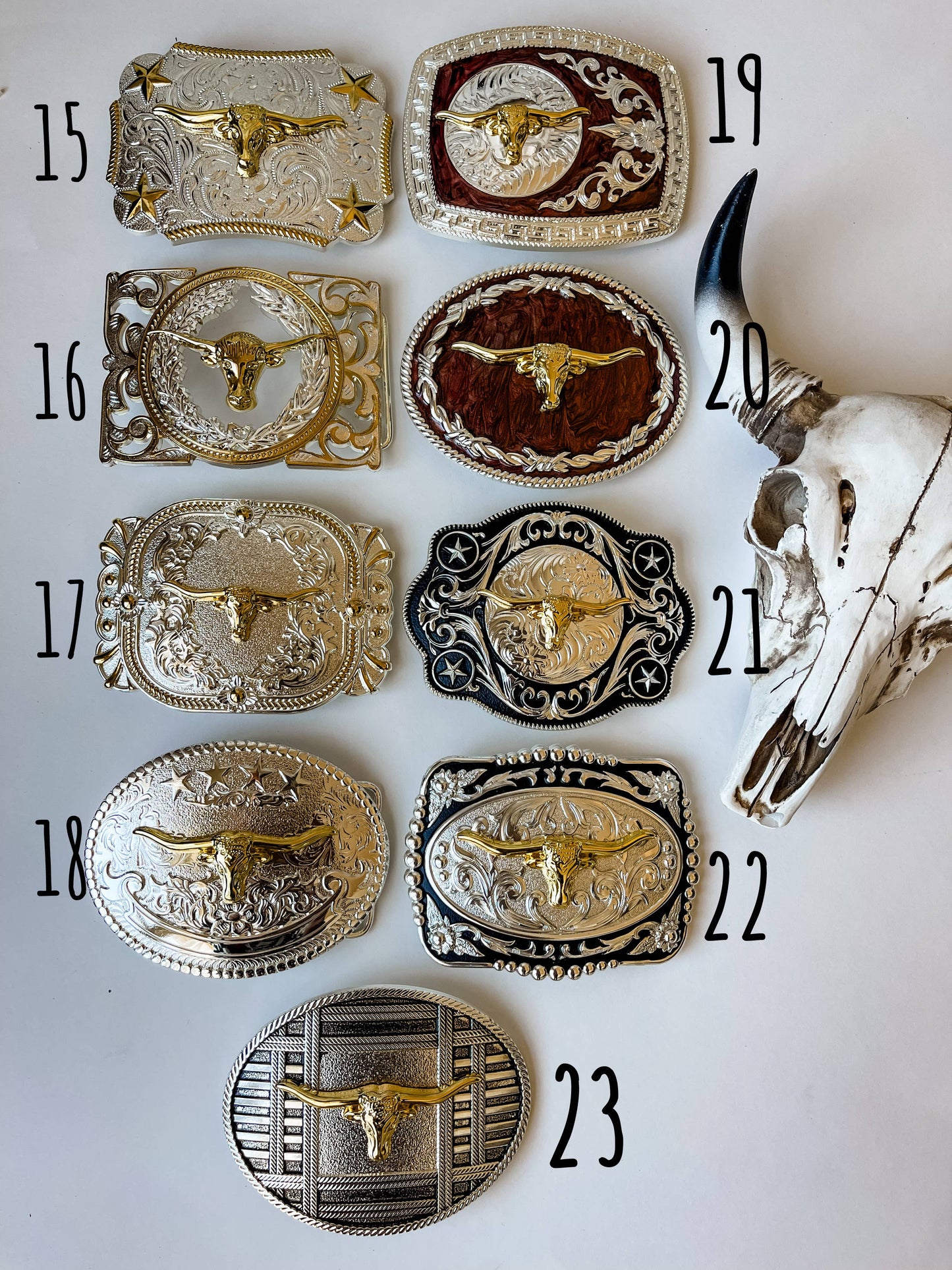 Western Longhorn Belt Buckle  Silver - Rose Gold - Gold
