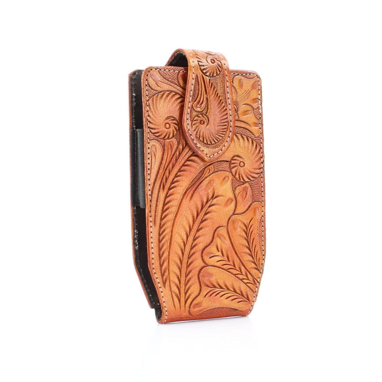 American Bison Floral Tooled Leather Phone Case for Belt
