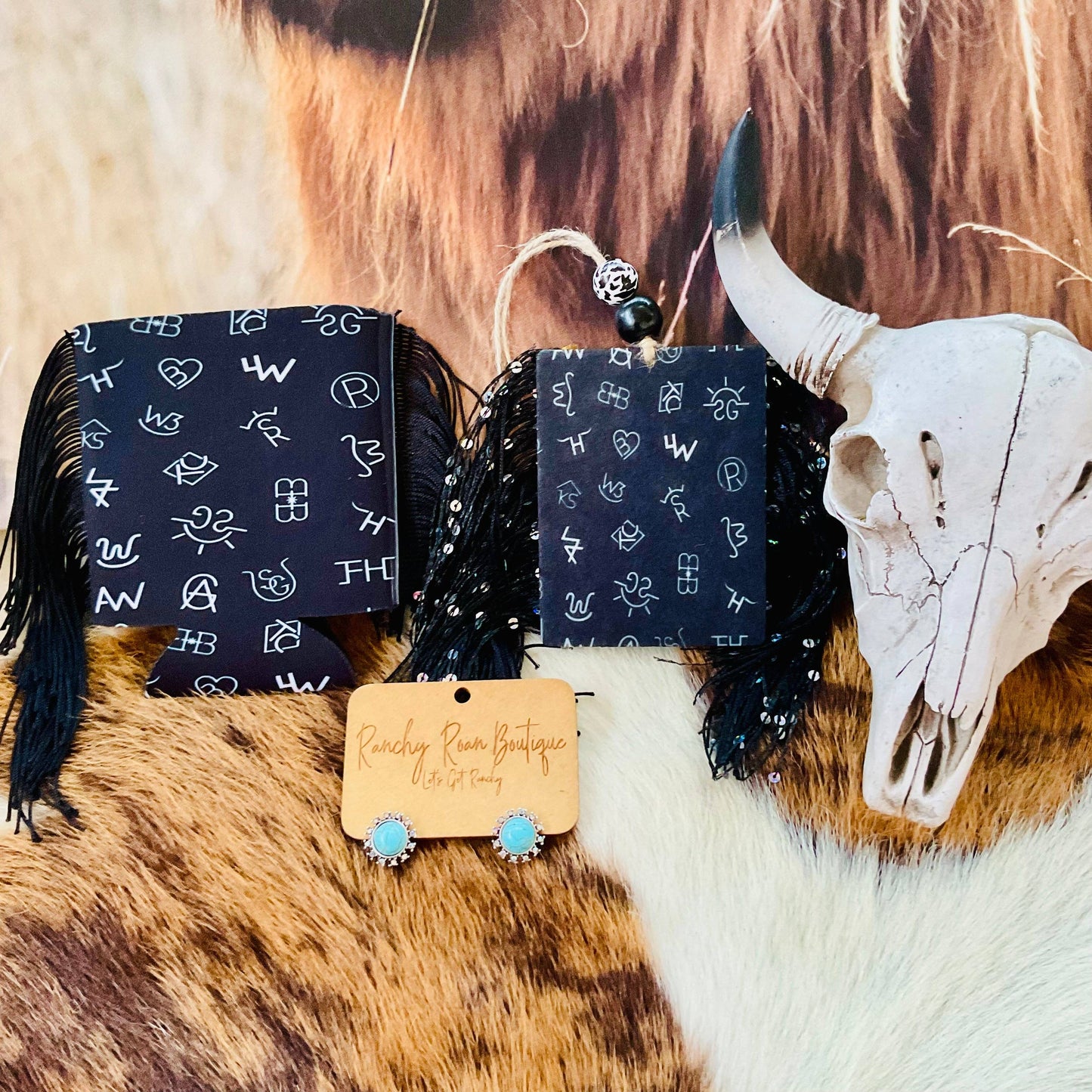 Western Cattle Brand Fringe Freshie | Black & White Air Freshener