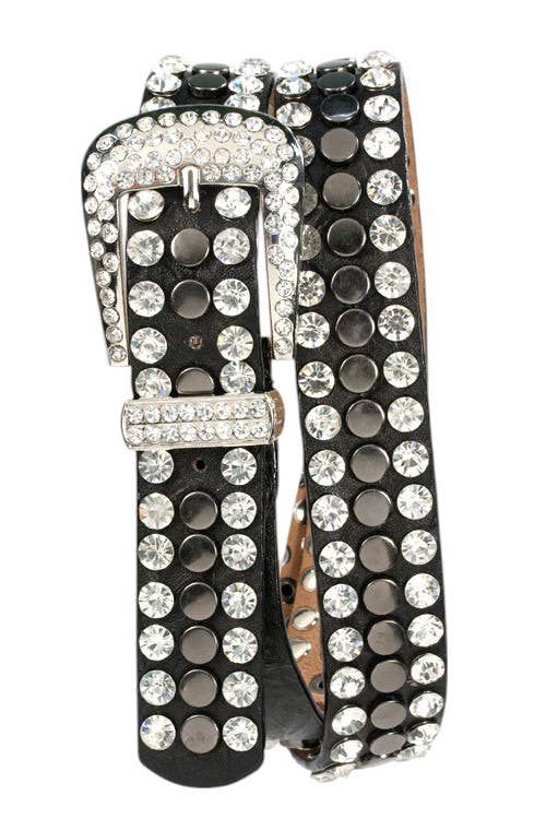 Crystal Buckle Stud Belt