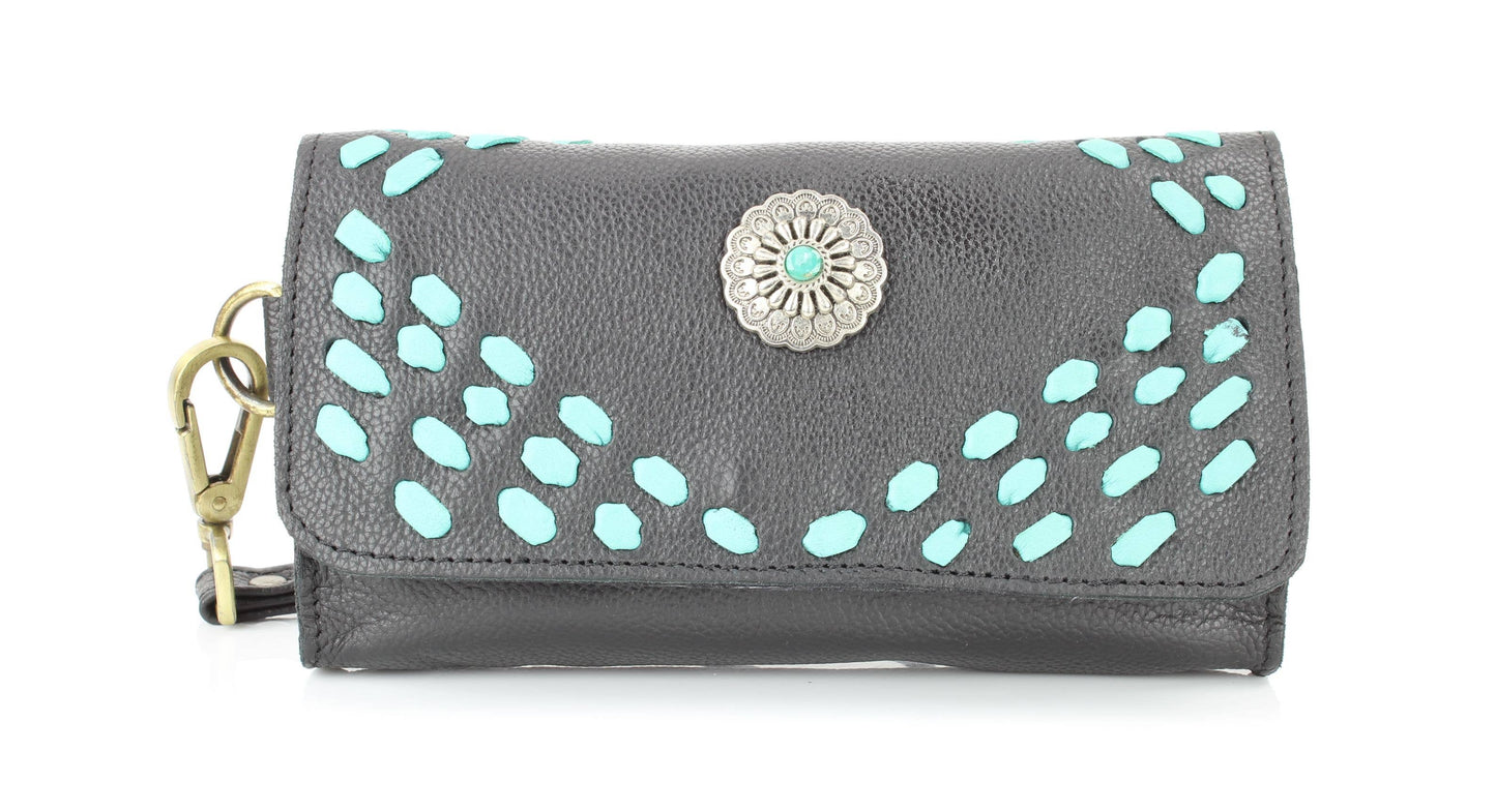 Womens Concho Flap Over ClutcH w/ Turquoise Accent ABLW-1005