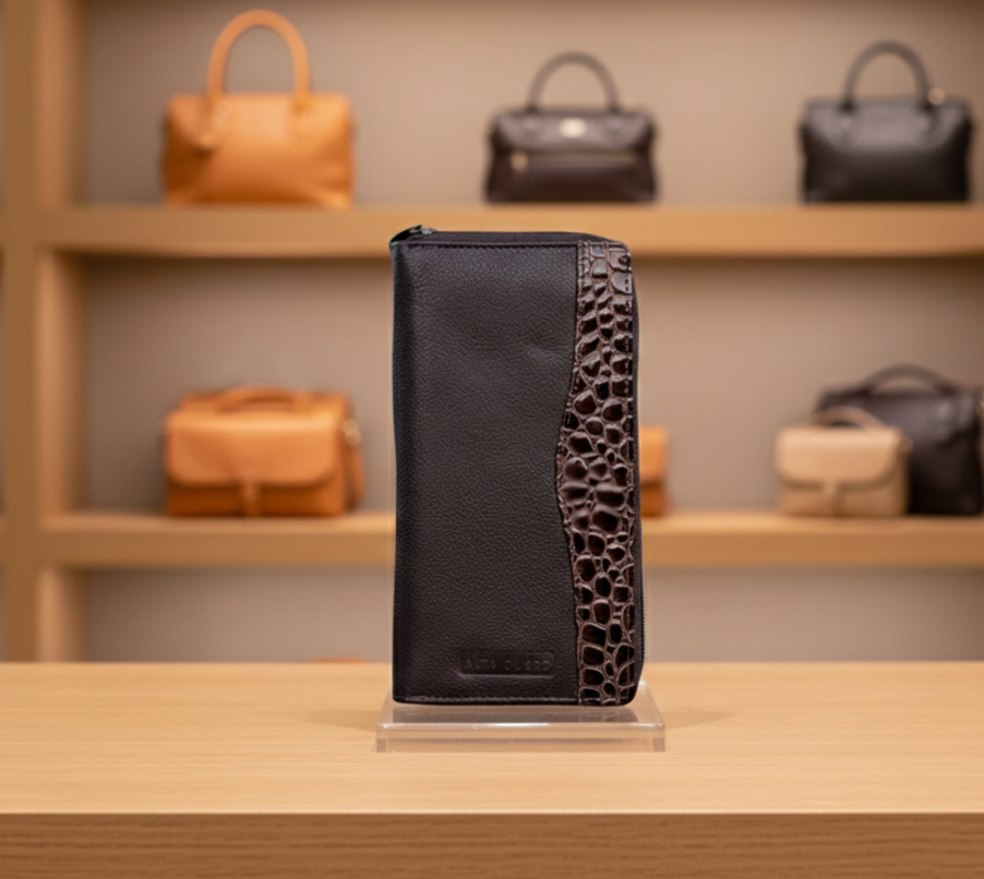 Genuine Leather Ladies Wallet RFID – Brown Croco 113