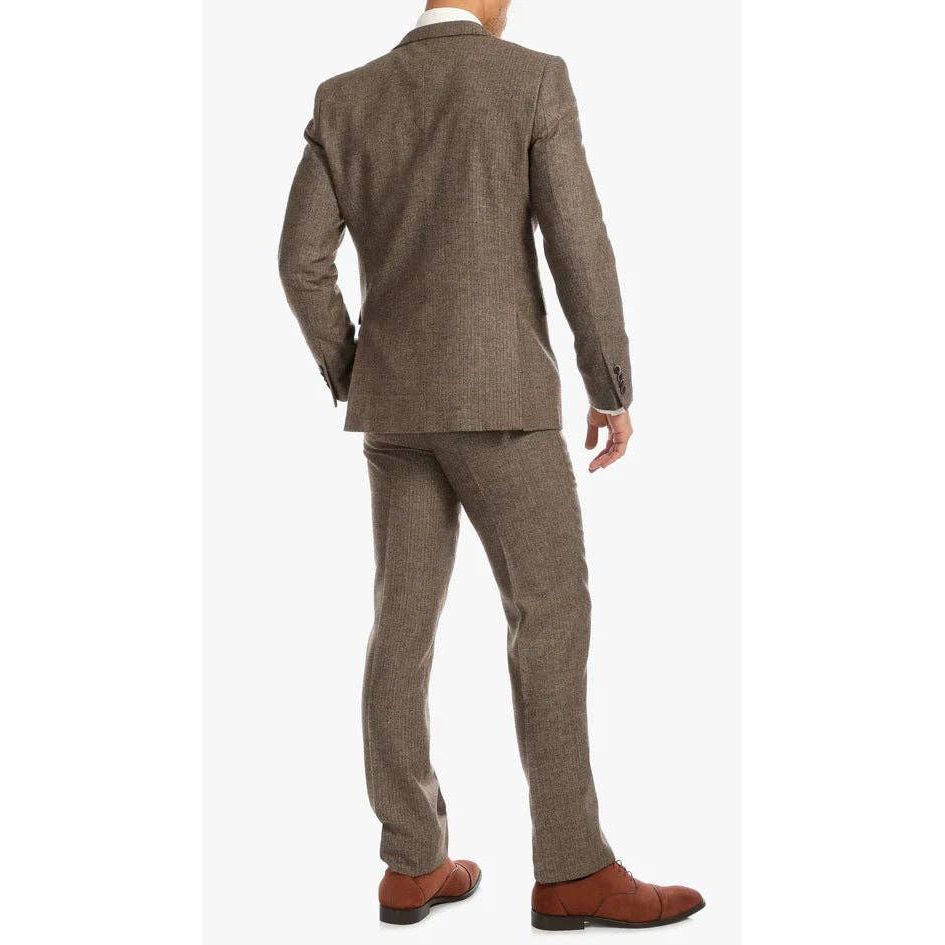 York Brown 3 Piece Herringbone Suit