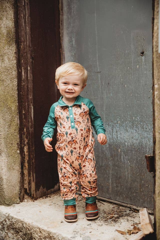 Wild West Bronc LS Romper, 0-2T
