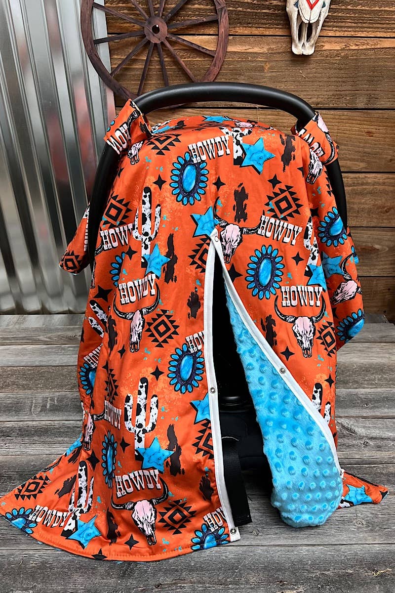Orange Howdy Cow Skull Printed Car Seat Cover
