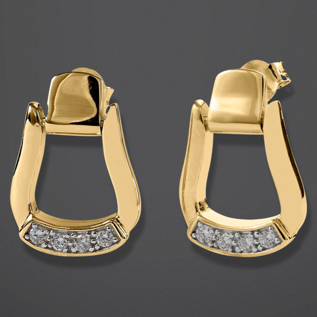 Sterling Silver Saddle Stirrup Earrings CZ Accents
