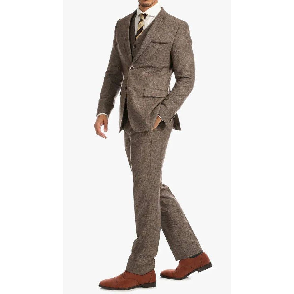York Brown 3 Piece Herringbone Suit