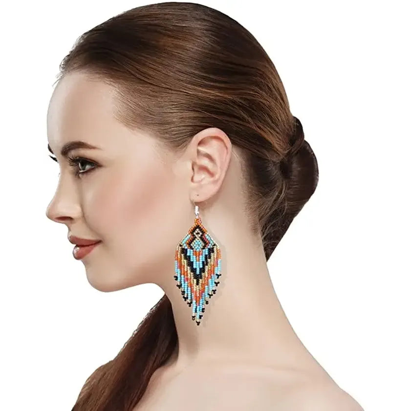 Handmade Beaded Multi Colored Seed Bead Earrings