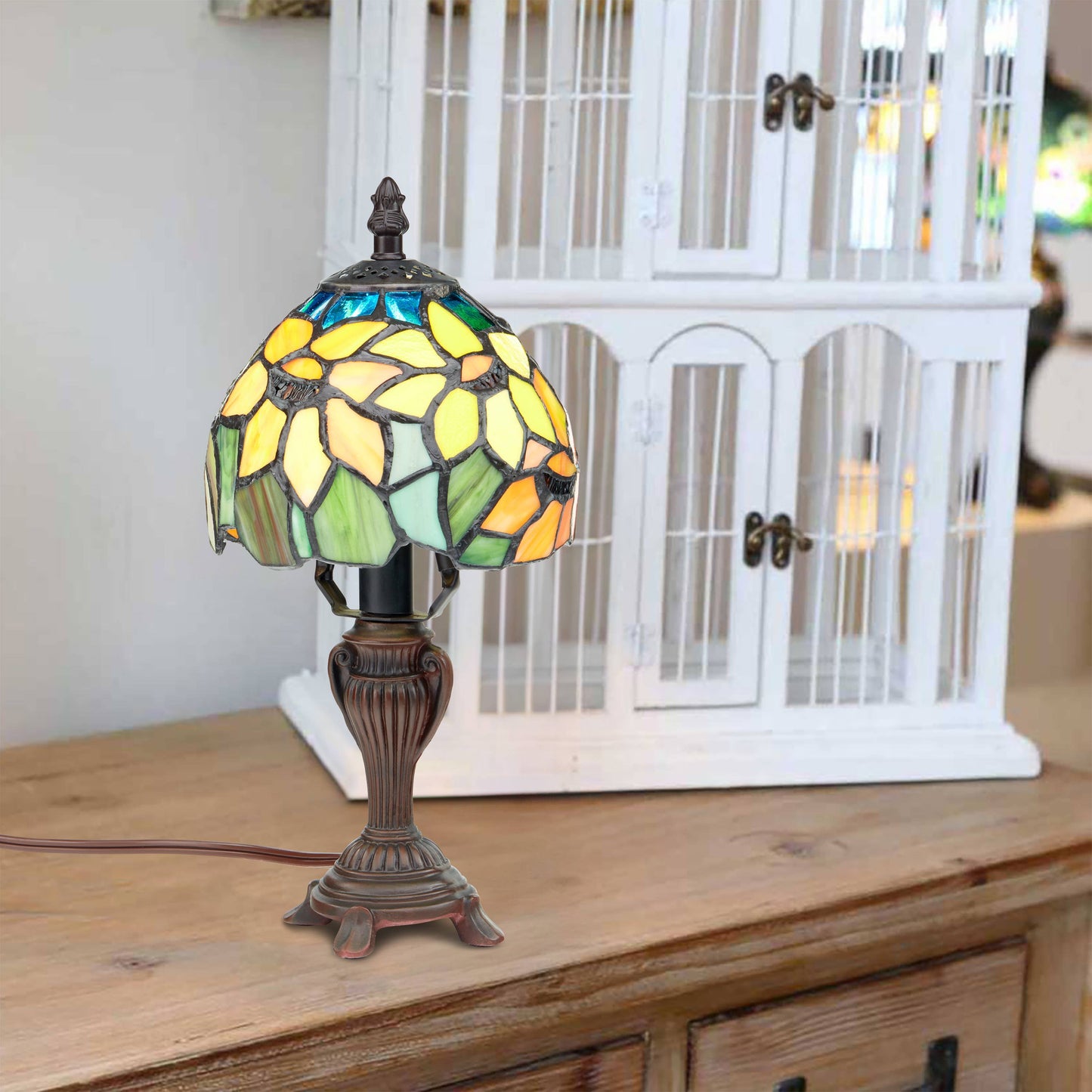 12"H Sunflower Blossoms Candlestick Accent Lamp
