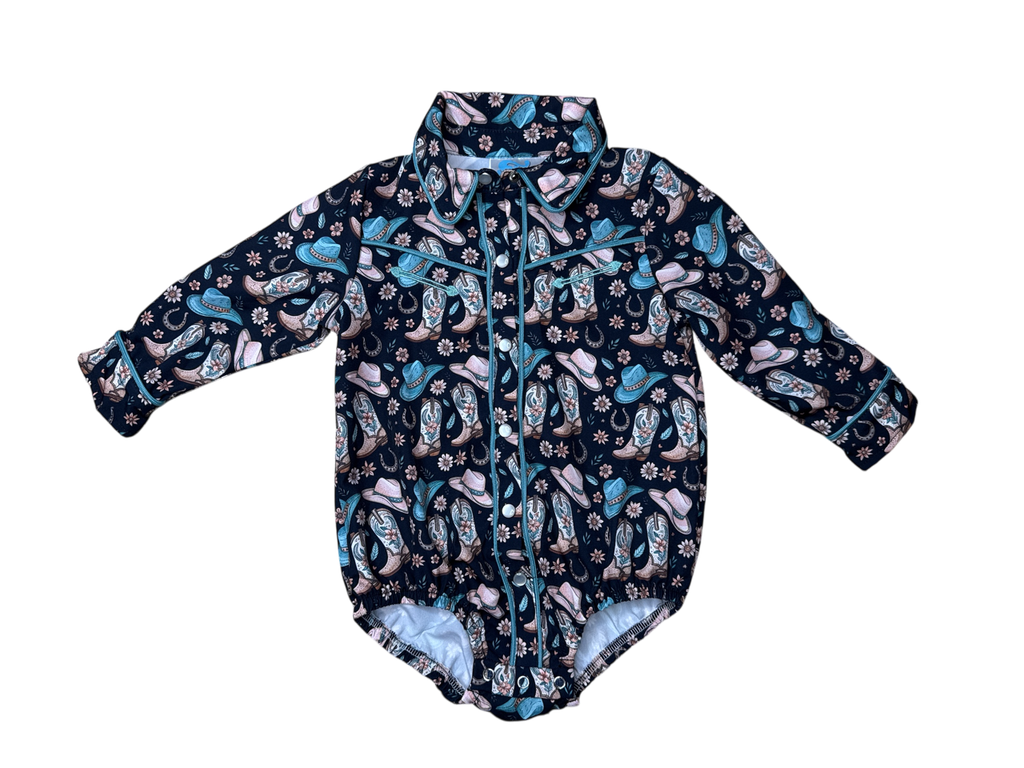 Cowgirl Boot LS Pearl Snap Onesie