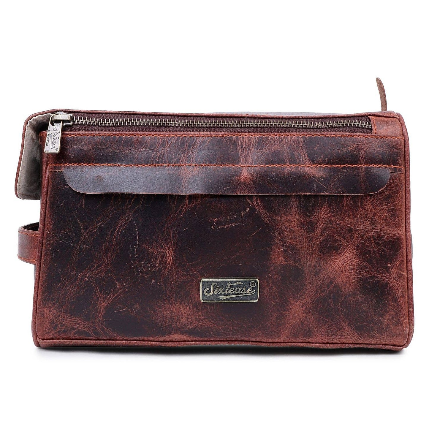 Sixtease Bags - Rustic Leather Unisex Cosmetic Bag - Cherry