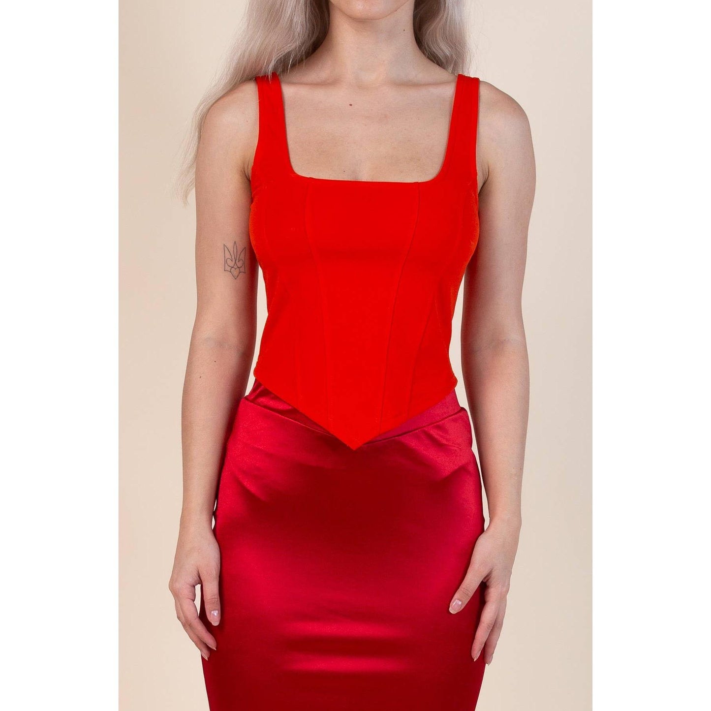 Nylon Apparel - T1352-Sd- Solid  Square Neck Crop Top