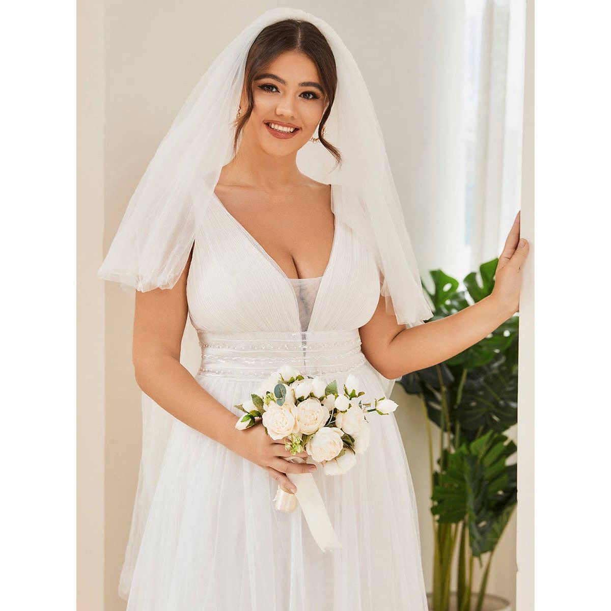 Ever-Pretty - Plus Backless A Line Sleeveless Mesh Wedding Dress