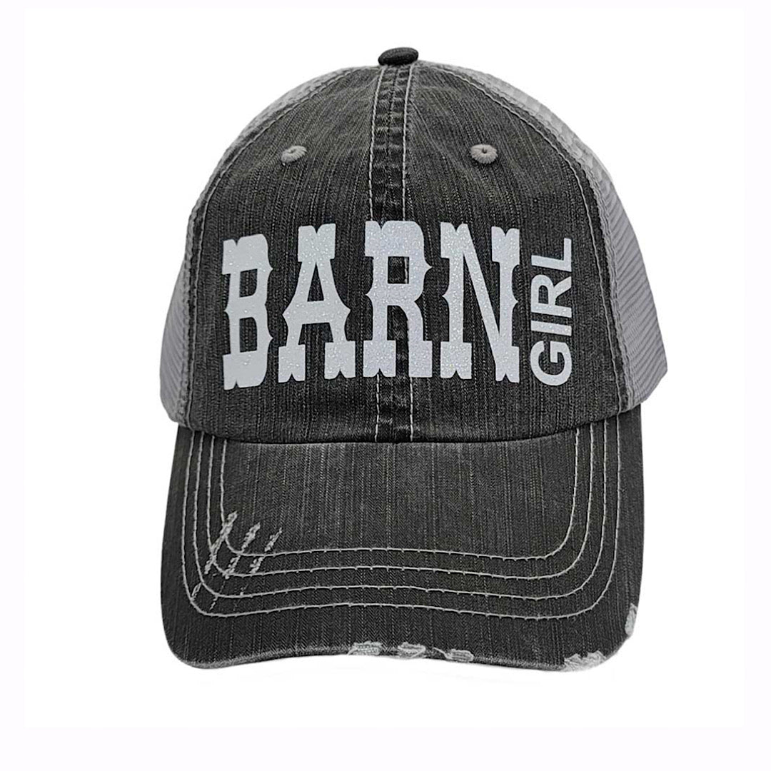 BHW - Distressed Black & Grey With Glitter “Barn Girl” Velcro Back Ladies Ball Cap