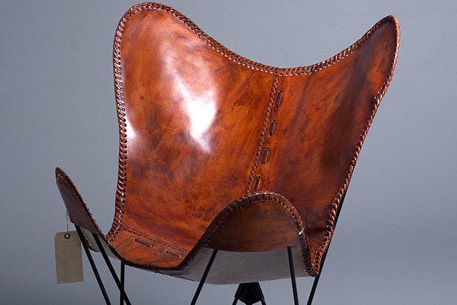 HILASON Genuine Leather Butterfly Chair Folding Lounge Modern Sling Accent Seat