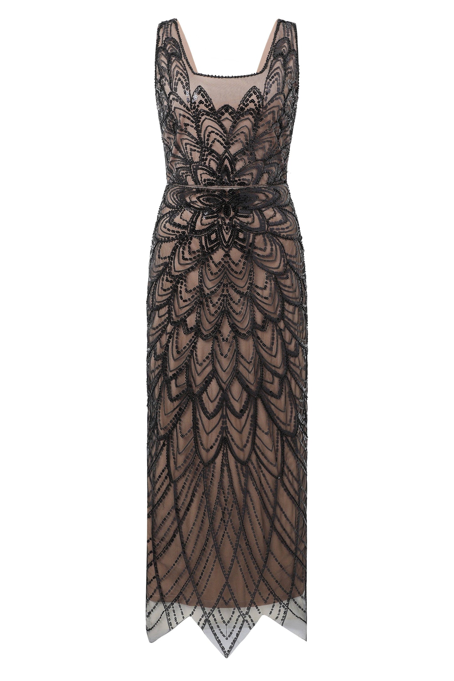Symmetrical Floral Sequin-Accented Evening Gown