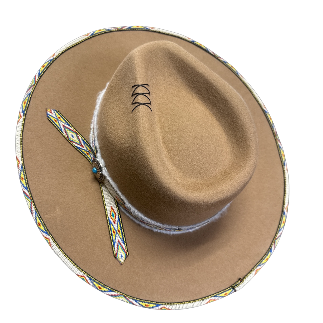 New 100% Wool Flat Brim Felt Fedora - Style Lakota