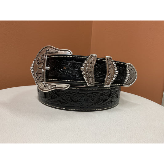Nocona Ladies Belt - Black with Inlay and 4-piece buckle