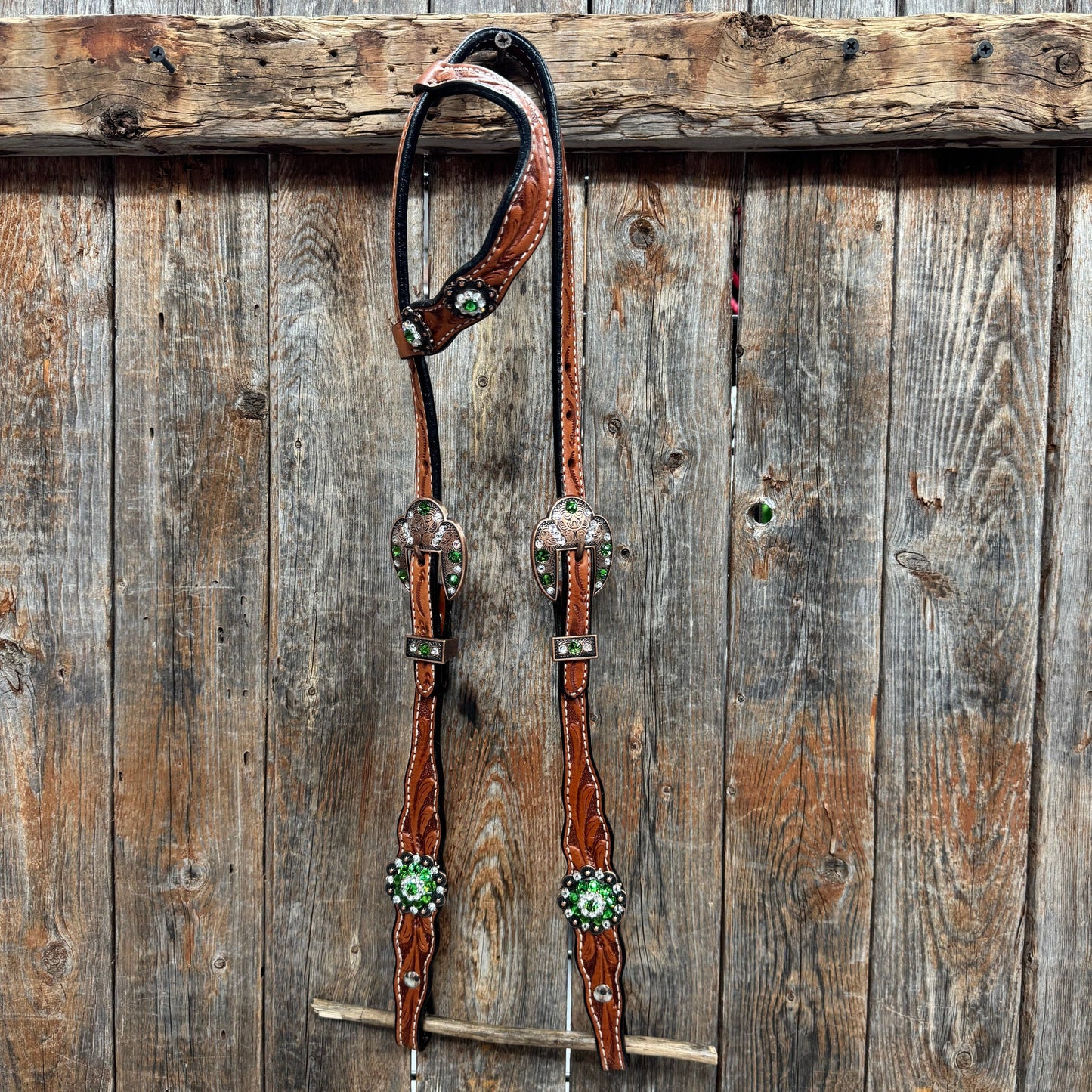 Rodeo Drive - Light Oil Floral Fern, Clear Browband/One Ear Breastcollar Tack Set #BBBC677