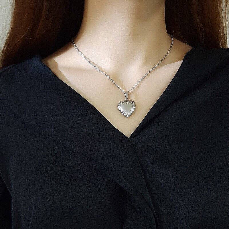 Gold Custom Heart Photo Locket Necklace in Stainless Steel