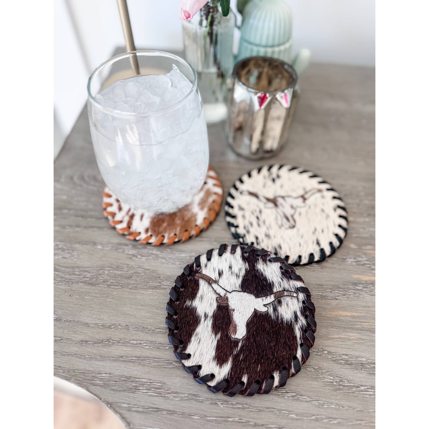 Genuine Cowhide Leather Coasters | Western Hair-On Hide