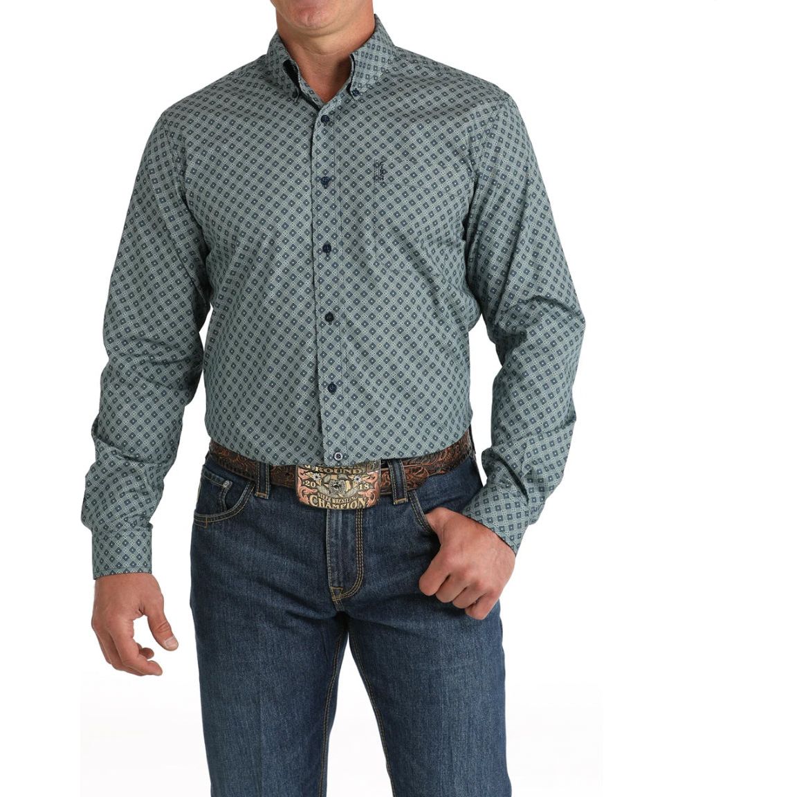 Cinch Men's Geometric Print Modern Fit Button Down Shirt