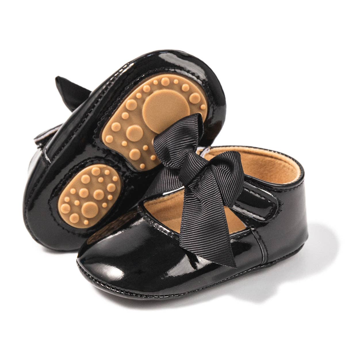 Cute black infant shoes w/black front bow