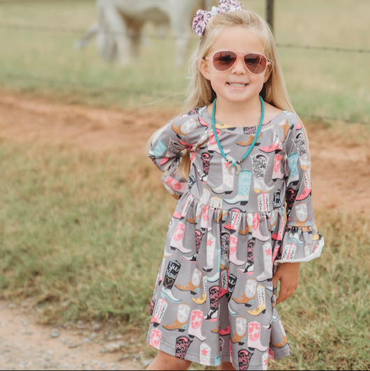 Shea Baby - Grey Boot Bell Long Sleeve Dress SDRF18