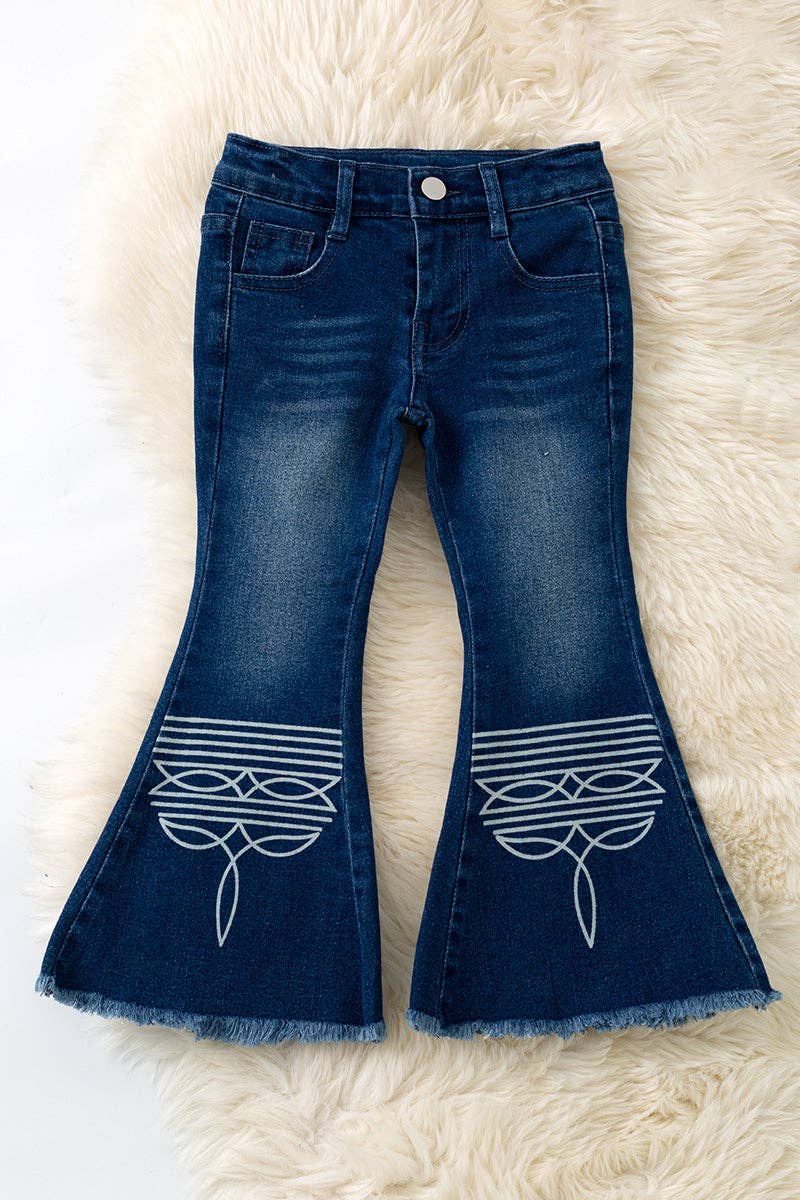 Dark Denim Blue Boot Stitch Bleached Pants PNG60139 AMY